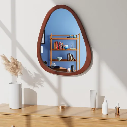 Miniatura 9 de Espejo de pared irregular de 22.5" x 17.5", espejo con marco de madera negra, espejo de pared asimétrico para sala de estar, dormitorio, baño