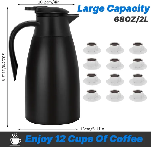 Miniatura 3 de Jarras térmicas de café de 68 onzas para mantener el calor, jarra térmica de acero inoxidable de 2 litros, jarra aislada al vacío de doble pared