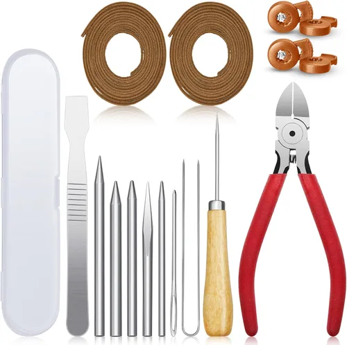 Miniatura 8 de Fabbay Kit de 16 piezas de guantes de cuidado de guantes, 2 cordones de cuero de 78.74 pulgadas, 4 cerraduras de guante, 7 agujas de cordones, Negro