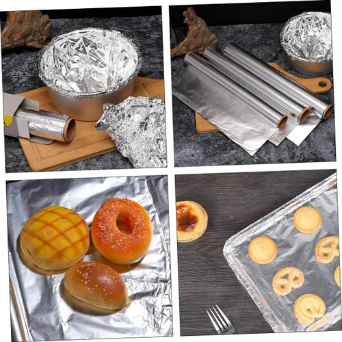Miniatura 4 de KALLORY Horno para hornear hojas de papel de aluminio 4 rollos rollo de papel de estaño 11.8 in x 6.6 ft extra resistente suministro para el hogar
