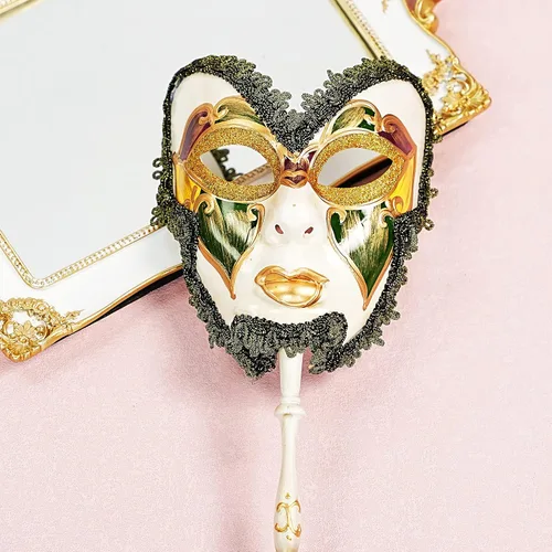 Miniatura 3 de YU FENG Paquete de 2 máscaras de cosplay para parejas, carnaval musical veneciano, Mardi Gras, máscara de mascarada en un palo para fiesta