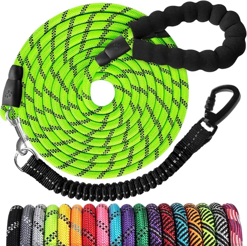 Miniatura 19 de Correa de perro de cuerda de 3 pies: correa resistente con gancho giratorio bloqueable, hilos reflectantes, bungee y asa acolchada - Correa