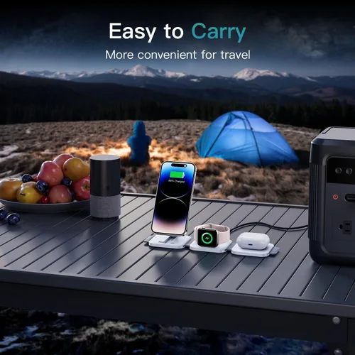 Miniatura 5 de Esenciales de viaje para cargador de Apple Watch, estación de carga 3 en 1 para dispositivos Apple, estación de carga inalámbrica plegable
