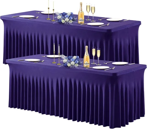 Miniatura 22 de Wish Care Paquete de 2 manteles de elastano elástico azul bebé para mesas rectangulares de 4 pies, manteles ajustables sin arrugas de 4 pies