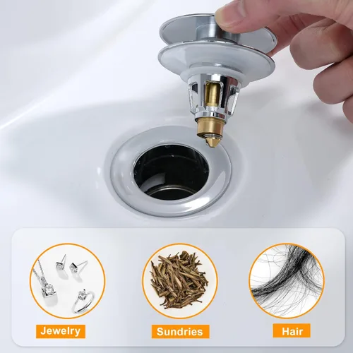 Miniatura 6 de Tapón universal para fregadero de baño, tapón de drenaje de fregadero de 1.1 a 1.5 pulgadas, colador de drenaje de lavabo desplegable tipo bala