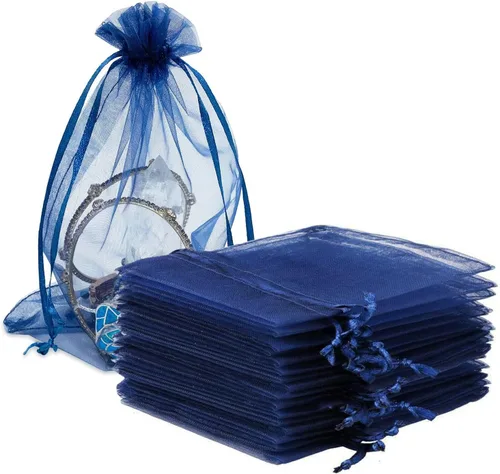 Miniatura 32 de Bolsas de Regalo de Organza 100 Piezas con Cordón 4x6 pulgadas Azul Marino para Baby Shower, Cumpleaños de Niña, Recuerdos de Fiesta, Boda