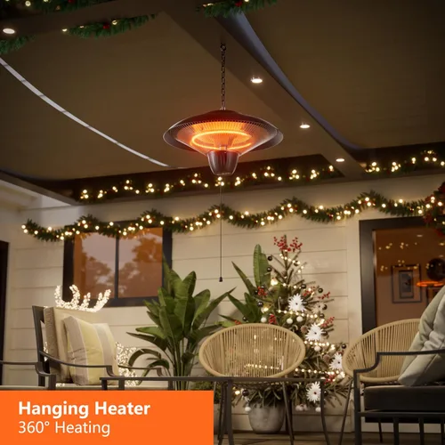 Miniatura 2 de Calentador eléctrico de patio de 1500 W, calentador infrarrojo colgante para exteriores con calefacción de fibra de carbono, calentador de techo