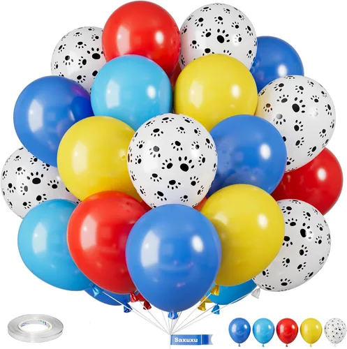 Miniatura 16 de Globos Saxuxu azul, amarillo y naranja, de 12 pulgadas, globos retro azul marino, amarillo y naranja, de látex y helio para cumpleaños de niños