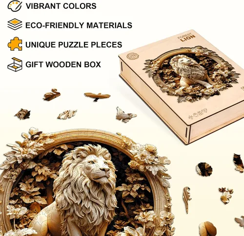 Miniatura 3 de Rompecabezas de madera para adultos, rompecabezas de madera de león del bosque, efecto visual 3D, forma única, rompecabezas de madera de animales