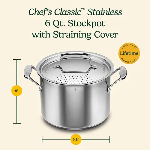 Miniatura 6 de Cuisinart 766S-22 - Olla para pasta de acero inoxidable de 6 cuartos de galón con tapa coladora Colección de utensilios de cocina clásicos de Chef