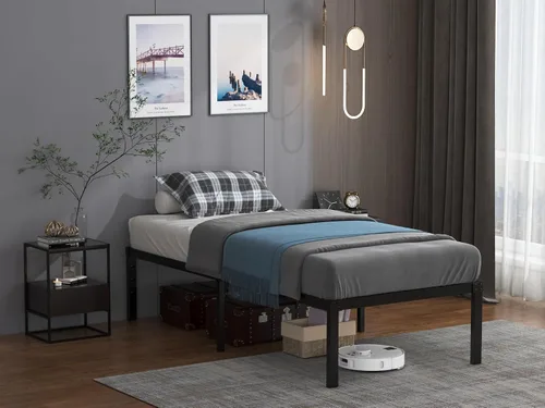 Miniatura 5 de Base de cama de tamaño individual, base de metal resistente y resistente, plataforma de 14 pulgadas de altura, fácil montaje, color negro, base