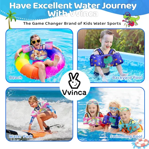 Miniatura 5 de Vvinca Chaleco de natación para niños pequeños de 22 a 66 libras (2 a 6 años) - Flotadores de piscina 3 en 1 para niños con bandas de brazo