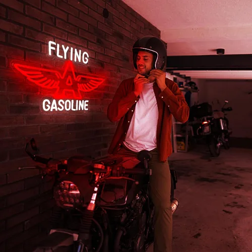 Miniatura 5 de Señal de Neón de Avión de Gasolina para Decoración de Pared, Luz LED de Neón Retro para Garaje, Señal Iluminada de Neón para Taller de Garaje