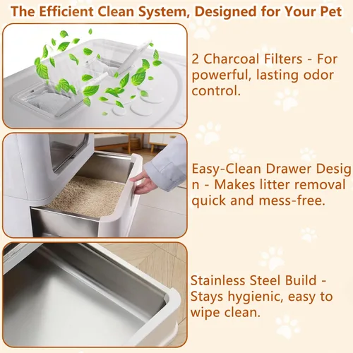 Miniatura 9 de Cajas de arena para gatos de acero inoxidable cerradas, caja de arena plegable grande con tapa, caja de arena para gatos de acero inoxidable