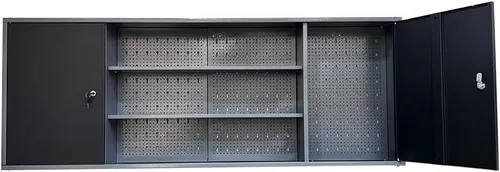 Miniatura 10 de JZD Gabinete de almacenamiento montado en la pared de acero, gabinetes de herramientas colgantes de metal, para taller de garaje, negro y gris