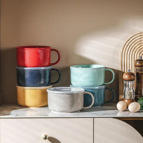 Miniatura 3 de Tazón de sopa de gran tamaño con asa: taza de sopa de cerámica de 38 onzas con tapa, apto para microondas, contenedor de almacenamiento de alimentos