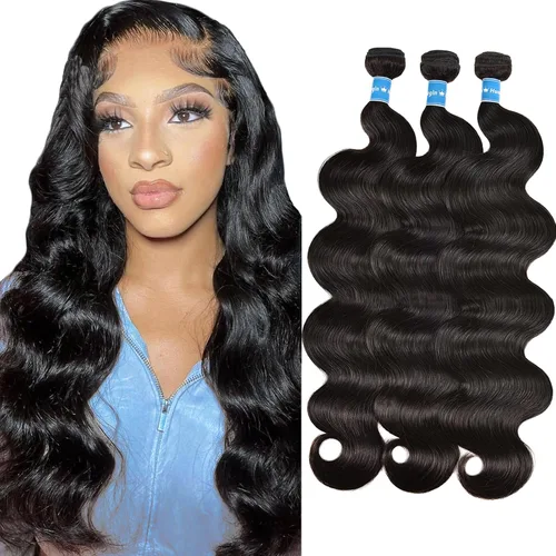 Miniatura 9 de Manojos de Cabello Humano con Ondas Corporales 3 Manojos de Cabello Humano (16 18 20 Pulgadas) Cabello Virgen Brasileño Grado 10A Remy Húmedo