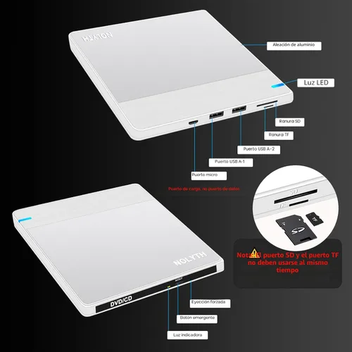 Miniatura 5 de Unidad externa de CD/DVD para portátil: Graba DVDs y CDs para respaldo de datos de archivos, compatible con M-Discs - Plug & Play para Mac Windows