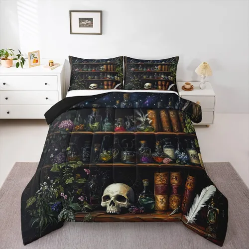 Miniatura 33 de Castle Fairy Juego de edredón con diseño de gato lindo para niños, tamaño twin, juego de ropa de cama con hojas de flores, luna, noche y cielo