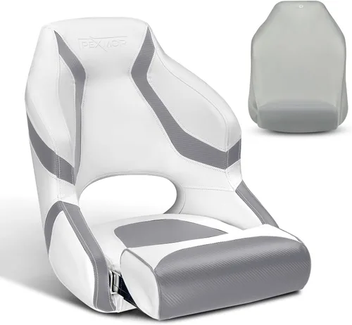 Miniatura 12 de PEXMOR Asiento de barco premium deportivo abatible Asiento de cubo para capitán con funda para asiento de barco, Silla de capitán para barco