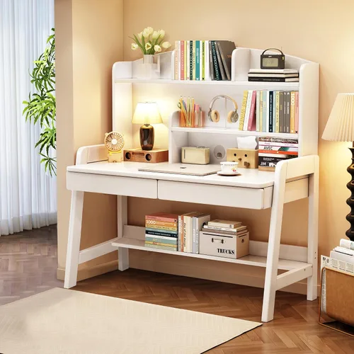 Miniatura 9 de Escritorio para niños, mesa para niños con cajones y estantería, escritorio de madera para niños, estación de trabajo de computadora de aprendizaje