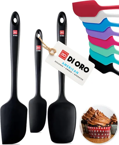 Espátulas de silicón di Oro Living, resistentes al calor, hasta 600 °F, diseño de una sola pieza, hule de silicón antiadherente profesional con Negro