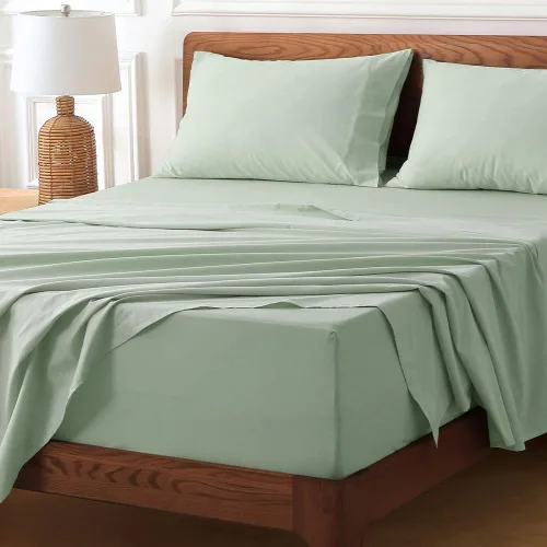 Miniatura 5 de HYPREST Sábanas de bolsillo profundo tamaño King en menta - Juego de sábanas 100% algodón, se adapta a colchones de 18" a 24" de profundidad, lujo