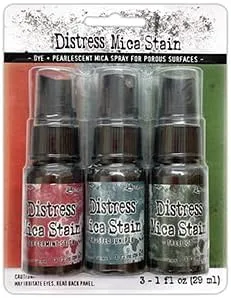 Miniatura 2 de Ranger Tim Holtz Distress - Paquete de 6 botellas de una onza (colección Mica Holiday que incluye juegos 1 y 2) con varillas de detalle Trebbies