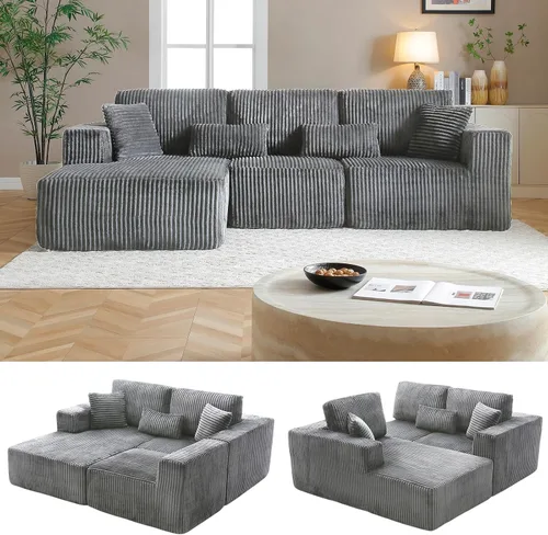 Miniatura 14 de Sofá modular Cloud de 108 pulgadas, moderno sofá deshuesado con otomana móvil, sofá modular de asiento profundo, sofás esquineros de pana para sala