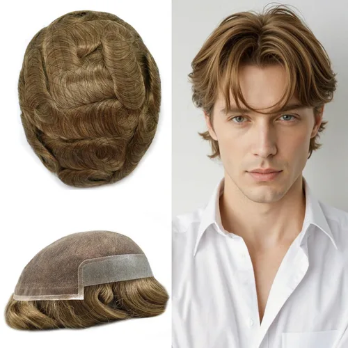 Miniatura 46 de LYRICAL HAIR Sistema de cabello humano con encaje frontal francés para hombres, tupé de piel de polietileno para hombres, línea capilar natural