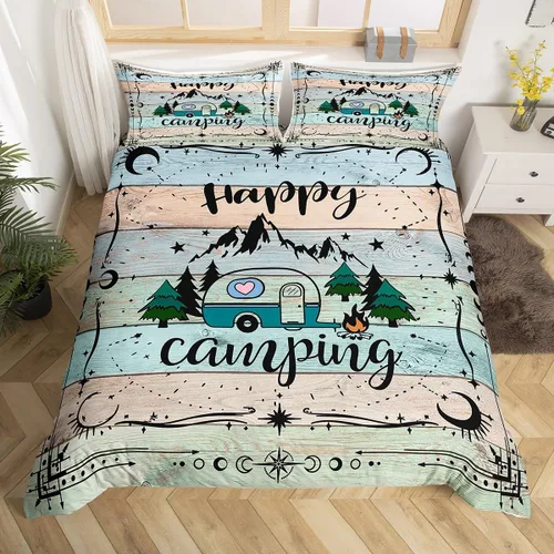 Miniatura 38 de Juego de funda de edredón con reglas de campamento, tamaño Queen para niños, funda de edredón rústica para campamento (sin edredón), funda de Multi