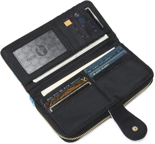 Miniatura 9 de Cartera de mano para mujer, estilo bohemio, con RFID, elegante, espaciosa con correa para viajes, capacidad para tarjetas, teléfono, dinero