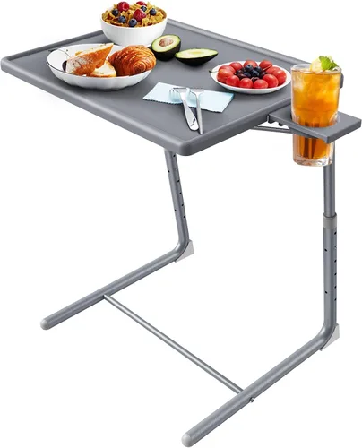Miniatura 8 de HUANUO Mesa ajustable para TV – Bandeja de cena de TV con portavasos en la cama y el sofá, cómoda mesa plegable con 6 ajustes de altura y 3 ángulos