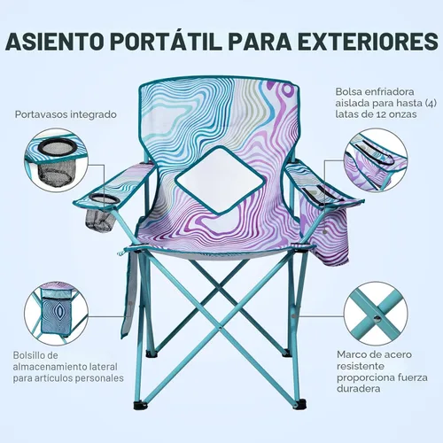 Miniatura 4 de Nazhura Paquete de 2 Sillas Plegables de Camping con Bolsa Refrigeradora, Respaldo de Malla y Bolsillo Portavasos (Flor, Paquete de 2)