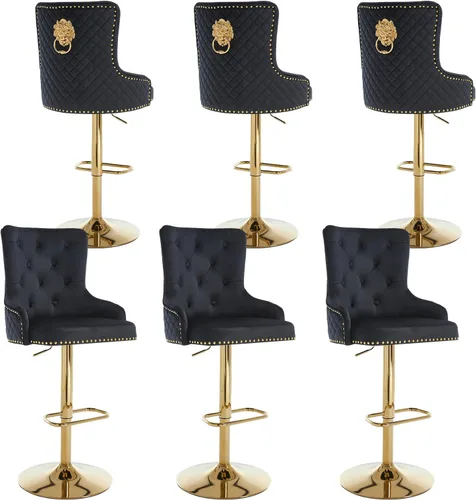 Miniatura 27 de Juego de 2 taburetes de bar de terciopelo dorado, taburetes de bar modernos de altura de mostrador con respaldo capitoné y tirador de anilla