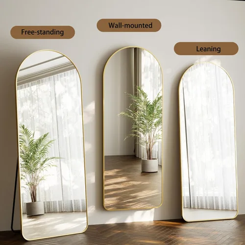 Miniatura 6 de HARRITPURE Espejo Arqueado de Cuerpo Entero - 64"x21" Espejo Grande de Pie con Marco de Aluminio, Espejos de Tocador con Soporte para Dorado-re