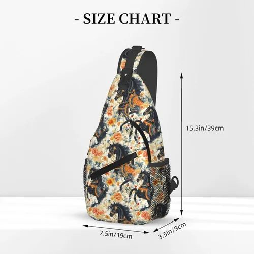 Miniatura 2 de Small Crossbody Bags for Women Men - Vintage Flower Black Horse Print Adjustable Shoulder Bag Fanny Packs Belt Sling Bag Crossbody Purses Backpack