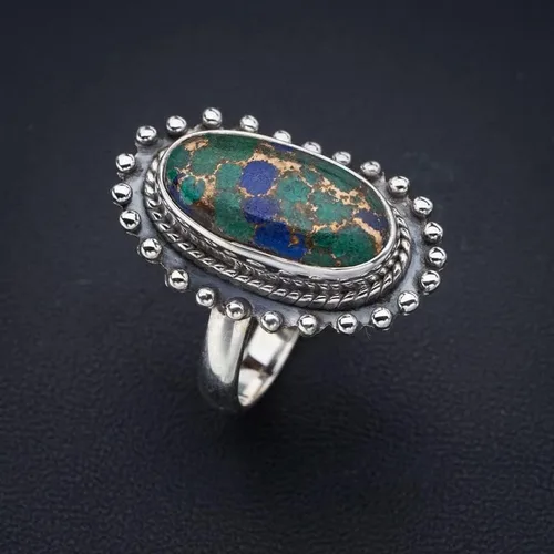 Miniatura 2 de StarGems Calcedonia de cobre natural hecho a mano 925 anillo de plata esterlina 8 F1182, Gema, Jaspe