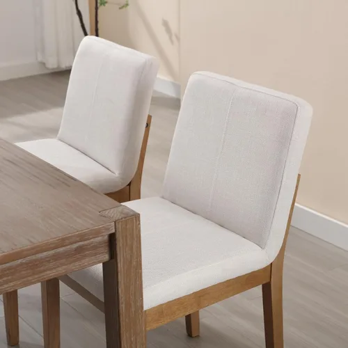 Miniatura 5 de chairus Juego de 2 sillas de comedor tapizadas de tela sin brazos, sillas auxiliares modernas de mediados de siglo con patas de madera maciza