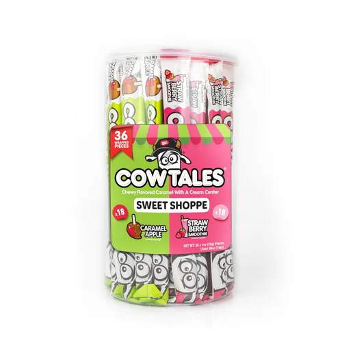 Goetze's Candy Sweet Shoppe - Mezcla de cuentos de vaca, recipiente de 36 unidades de 2.25 libras | Batido de fresa y manzana de caramelo,