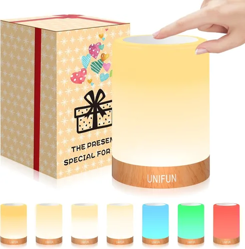 Miniatura 8 de UNIFUN Lámpara de mesa, lámparas de mesita con sensor táctil, luz blanca cálida de intensidad regulable y RGB con cambio de color para habitación
