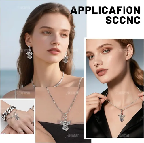 Miniatura 4 de AUEAR, Colgantes de plata antigua con dijes de ángel para hacer joyas de bricolaje, collar y pulsera