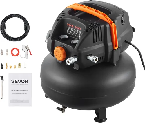 VEVOR Compresor de aire de 6 galones, compresor de aire portátil tipo panqueque de 1.7 HP 2.3 CFM@90 PSI, presión máxima de 150 PSI, kit de