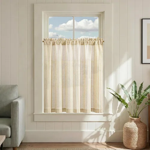 Miniatura 88 de jinchan - Cortinas de lino a rayas para cocina de 20 pulgadas de largo, cortinas de varios niveles, estilo granja moderna de café, tratamientos