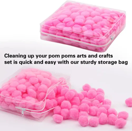 Miniatura 4 de Veroave Pompones Rosas, 150 PCS Pompones de 1 Pulgada para Manualidades, Bolas Peludas Esponjosas para Arte DIY Manualidades Creativas Decoraciones