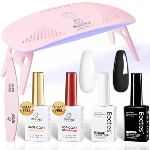 Miniatura 10 de Beetles - Kit de uñas de gel rosa sin HEMA de 0.3 onzas líquidas con luz UV, 5 piezas de esmalte de gel de burbujas rosa claro, kit de manicura