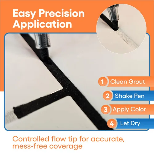 Miniatura 2 de Pluma de lechada – Negro – Pluma de pintura y reparación de lechada para azulejos para baño y cocina, marcador de retoque de lechada impermeable