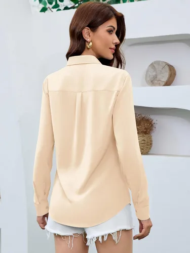 Miniatura 5 de Camisas Premium de Seda Satinada Suave y Transpirable con Botones para Mujer, Blusas de Manga Larga, Tops de Trabajo Casuales