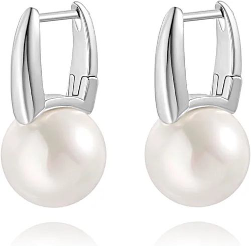 Miniatura 27 de Aretes colgantes de plata de ley 925 seleccionados a mano AAA+ de 7.5 a 0.315 in con perlas cultivadas de agua dulce blancas para mujer