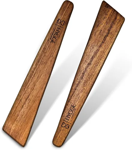 Juego de 2 espátulas de madera de acacia prémium de 12 pulgadas, espátula plana de madera y raspador para sartén de hierro fundido, aleta